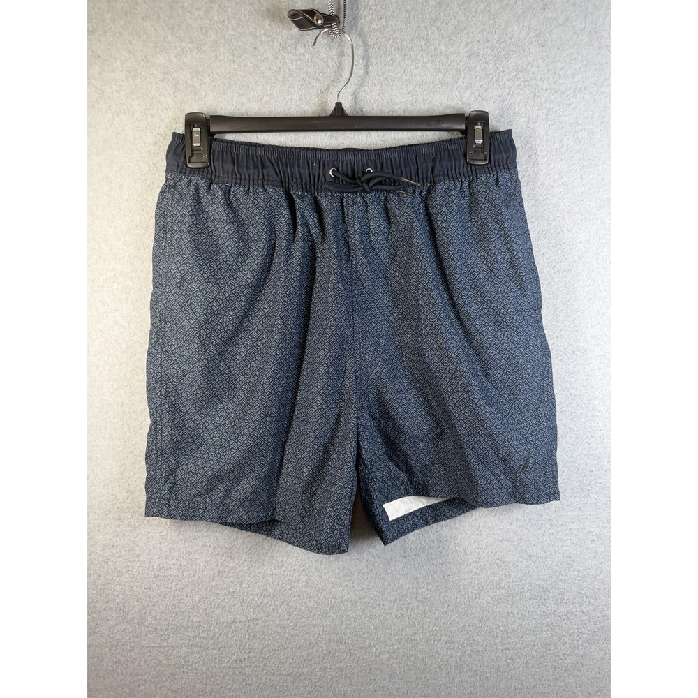 Nautica Shorts Mens Medium Blue Geometric Swim Trunks Mesh Liner Drawstring